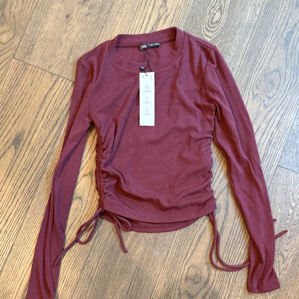 Zara Wine Long Sleeve Top with Side Ties